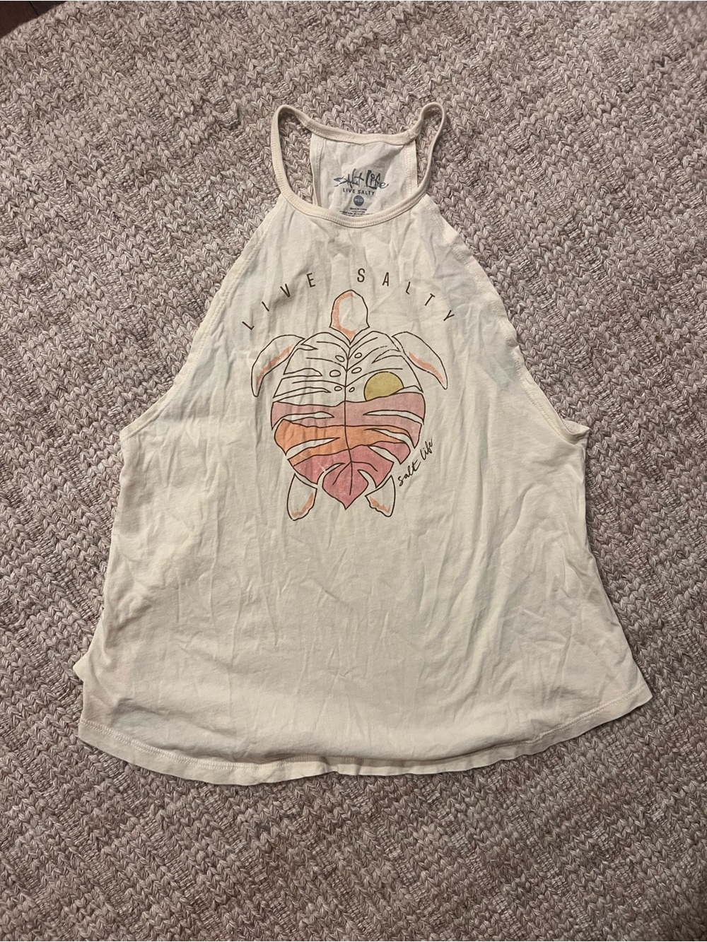 Salt Life light yellow Racerback Tank with Pink Orange Yellow Turtle Graphic